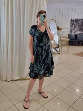 Pamuklu Desenli Kısa Kol Elbise Siyah