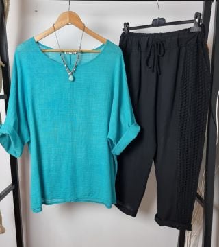 Oversize İtalyan Müslin Bluz Turkuaz