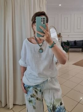 Oversize İtalyan Müslin Bluz Beyaz