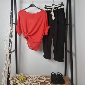 Oversize İtalyan Müslin Bluz Kırmızı