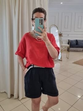 Oversize İtalyan Müslin Bluz Kırmızı