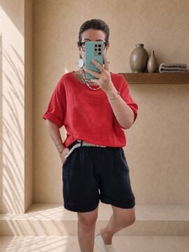 Oversize İtalyan Müslin Bluz Kırmızı