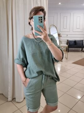 Oversize İtalyan Müslin Bluz Haki