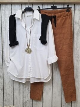 Güderi Dokulu Likralı Pantolon Camel