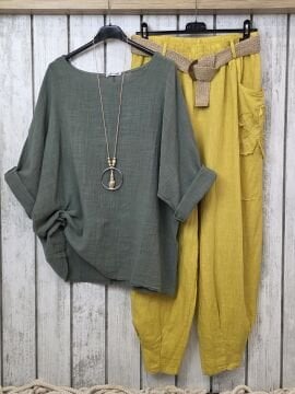 Oversize İtalyan Müslin Bluz Haki