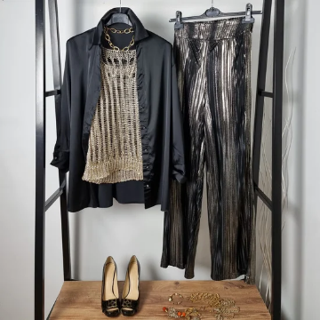 Gold Şeritli Şifon Pantolon