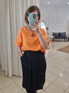 Oversize İtalyan Turuncu Müslin Bluz