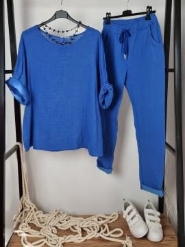 Oversize İtalyan Müslin Bluz Mavi