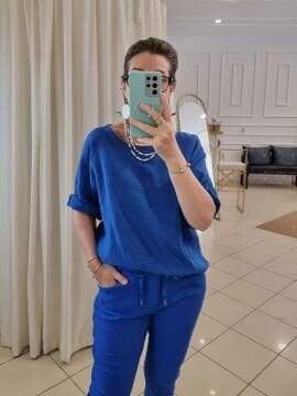 Oversize İtalyan Müslin Bluz Mavi