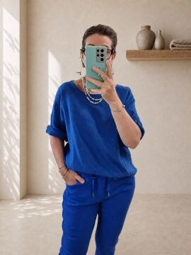 Oversize İtalyan Müslin Bluz Mavi