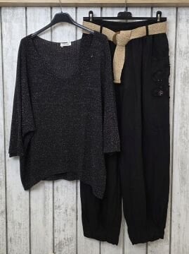 Paçası Dikişli İtalyan Keten Pantolon Siyah