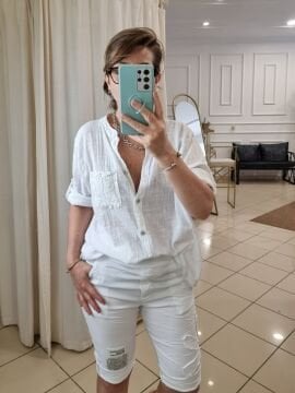 Payetli Likralı İtalyan Beyaz Bermuda Şort