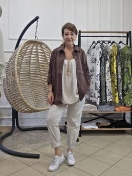 İnce Gabardin Likralı Ekru Pantolon