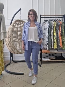 Zımbalı Likralı İtalyan Pantolon Denim Mavi