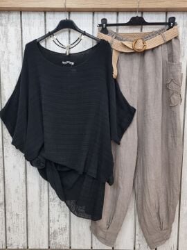 İncecik Pamuklu Katlı Siyah Bluz