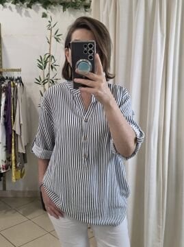 Oversize Pamuklu Çizgili Beyaz Gömlek