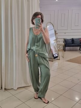 Kemerli Viskon Pantolon Haki