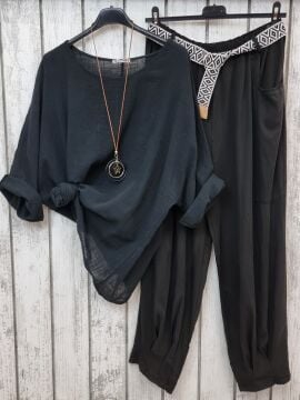 Kemerli Viskon Pantolon Siyah