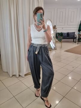 Kemerli Viskon Pantolon Antrasit