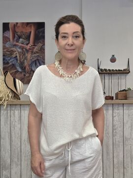 Pamuklu Merserize Triko Bluz Beyaz