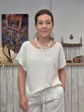 Pamuklu Merserize Triko Bluz Beyaz