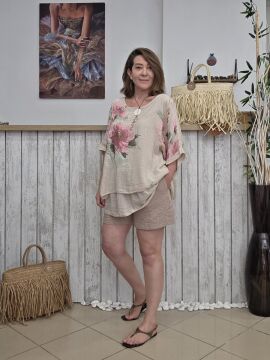 Cep Detay Pamuklu Muslin Şort Camel