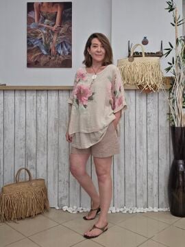 Cep Detay Pamuklu Muslin Şort Camel