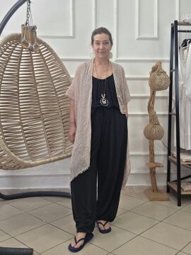 İncecik Pamuklu Kimono Pudra Bej
