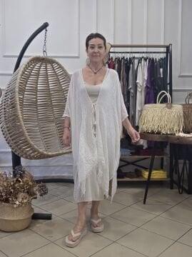 İncecik Pamuklu Kimono Ekru