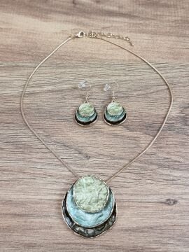 Gold Zincir Sedefli  Turkuaz Kolye Takım