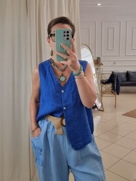 Retro Mavi Taşlı Kolye