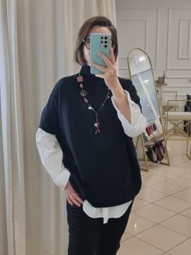 Boğazlı Siyah Triko Süveter Kazak