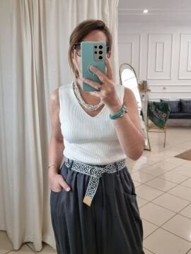 Çoklu Sıralı  Boncuk Kolye Beyaz