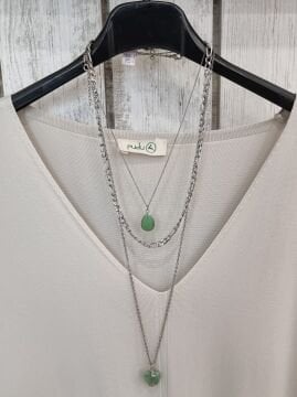 Gümüş Zincir Taşlı Kolye Seti Mint Yeşil