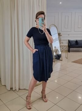 Beli Lastikli Oval Kesim Lacivert Etek