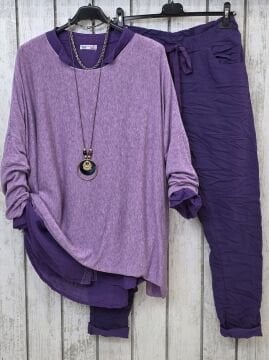 Likralı İtalyan Pantolon Mor