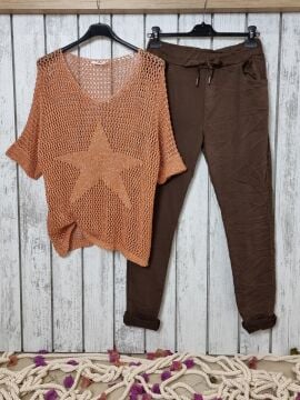 İtalyan File Triko Bluz Simli Tarçın