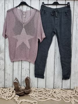 İtalyan File Triko Bluz Pudra