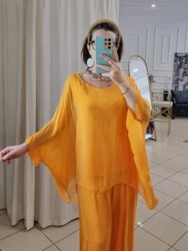 Oversize İpekli İtalyan Bluz Turuncu