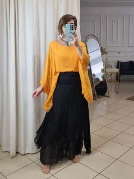 Oversize İpekli İtalyan Bluz Turuncu